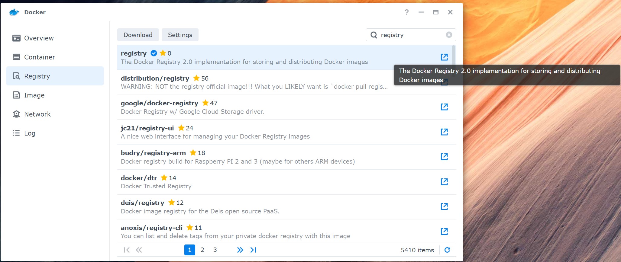 Synology Docker Registry search